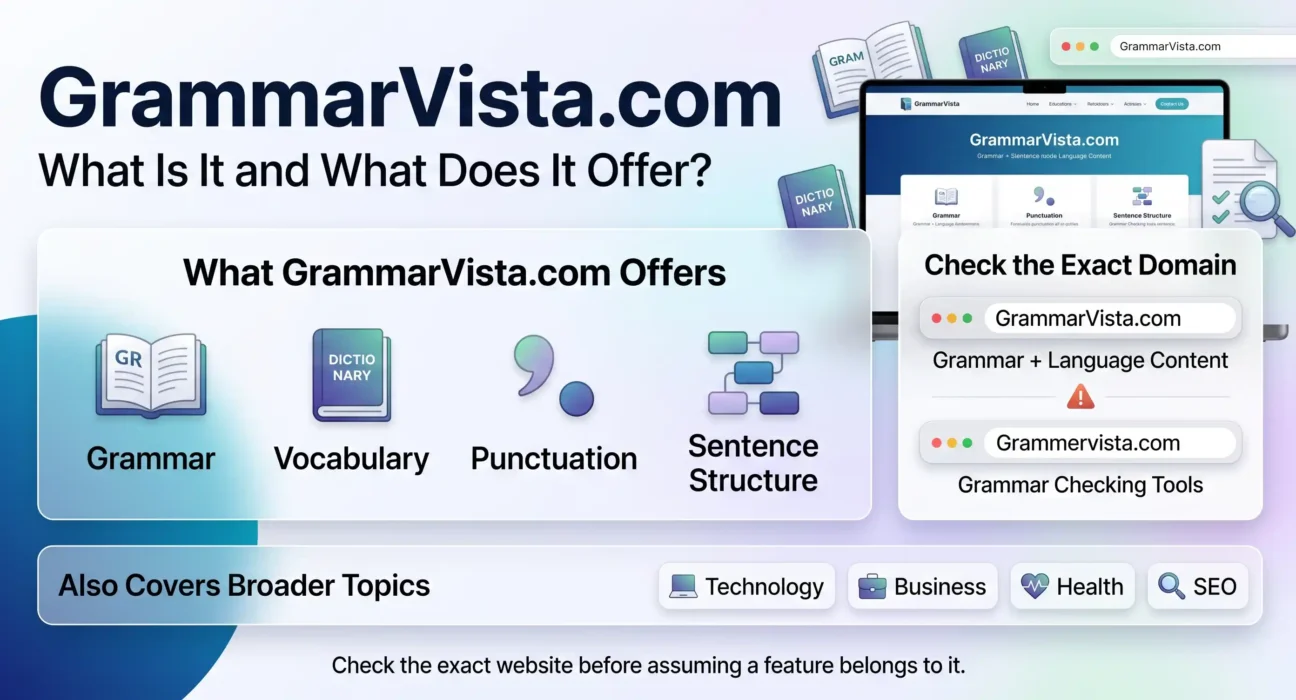 GrammarVista.com explained with grammar resources, vocabulary, punctuation, and domain differences