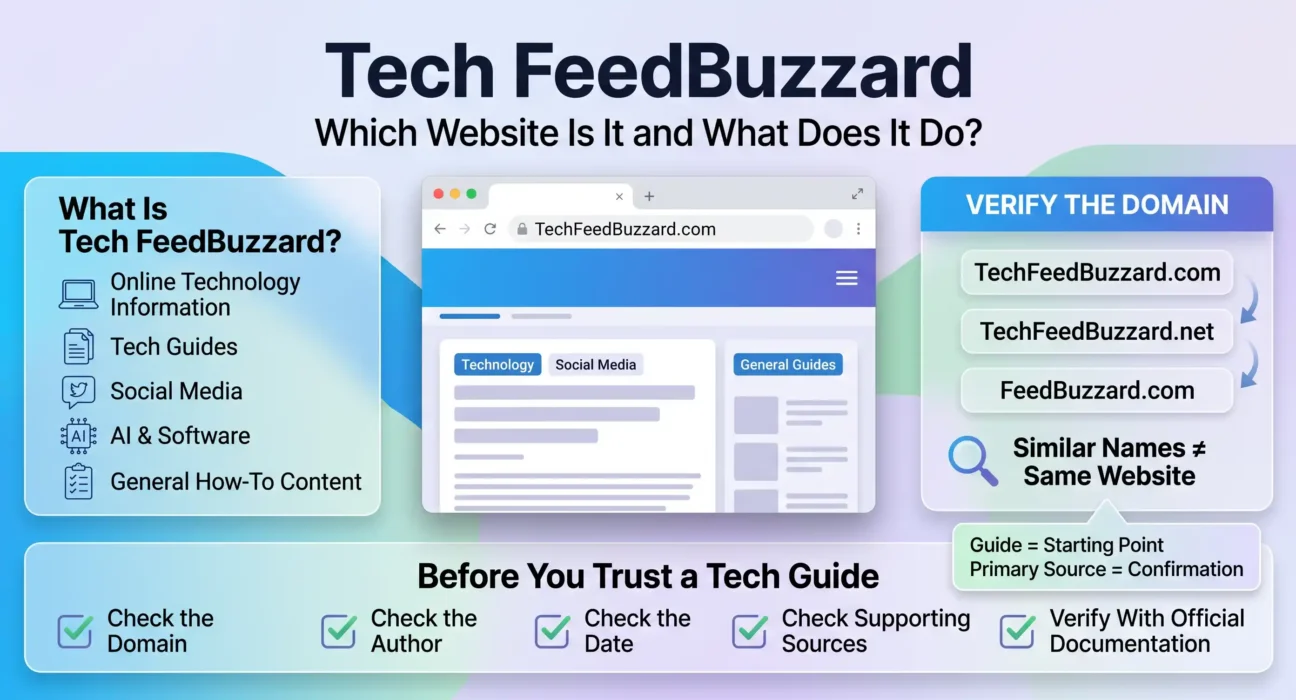 Tech FeedBuzzard explained with website domains, content categories, and information verification tips
