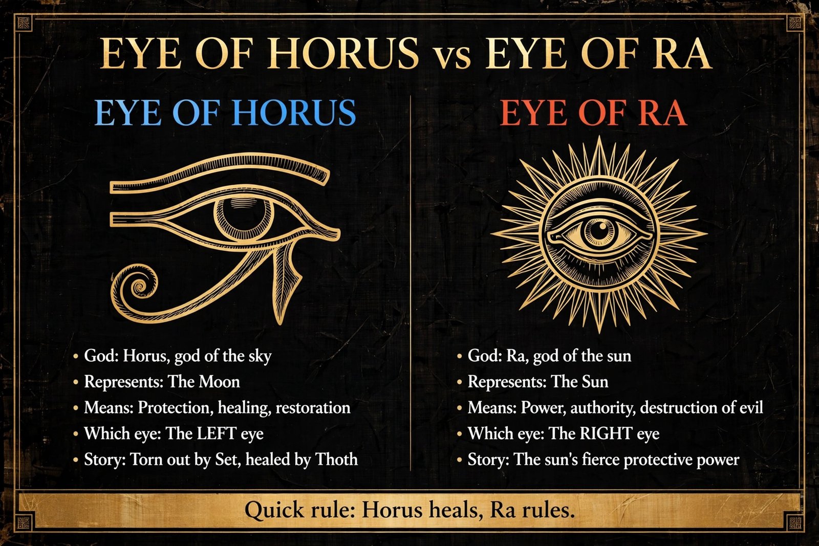 Eye of Horus vs Eye of Ra comparison showing the difference between the two Egyptian eye symbols