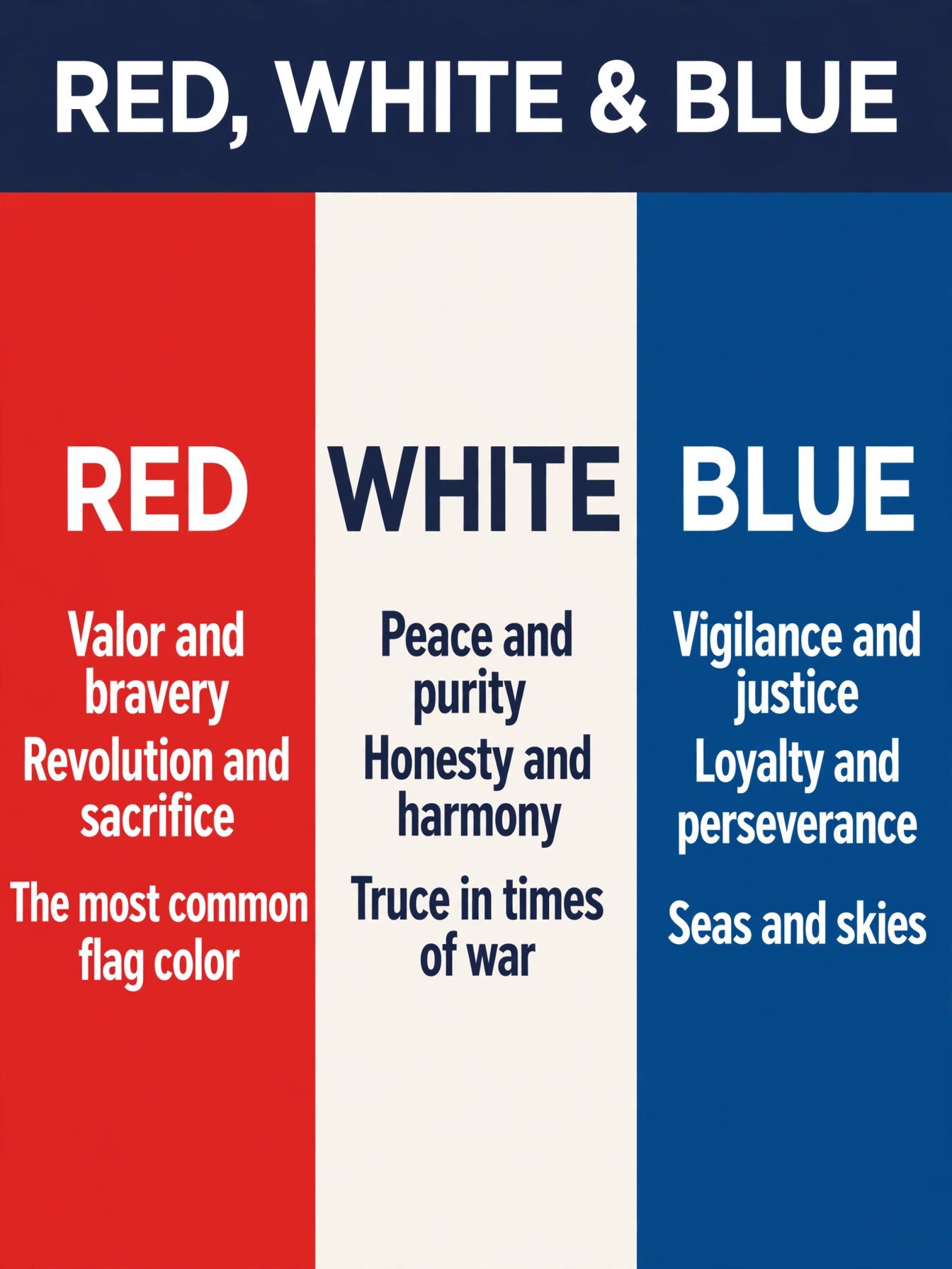Infographic explaining red, white, and blue flag meanings