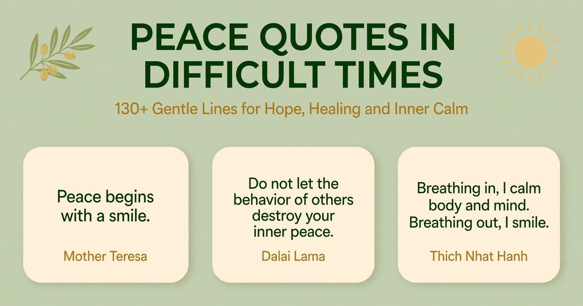 Peace quotes in difficult times infographic with gentle lines by Mother Teresa, Dalai Lama and Thich Nhat Hanh