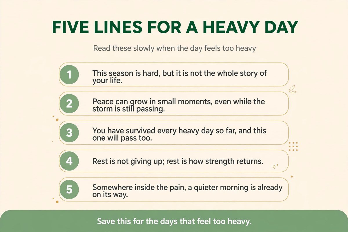 Five lines for a heavy day chart with peace quotes about storms, rest and quiet strength