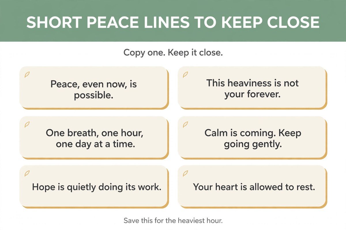 Short peace lines to keep close list with six brief comforting quotes for cards and journals