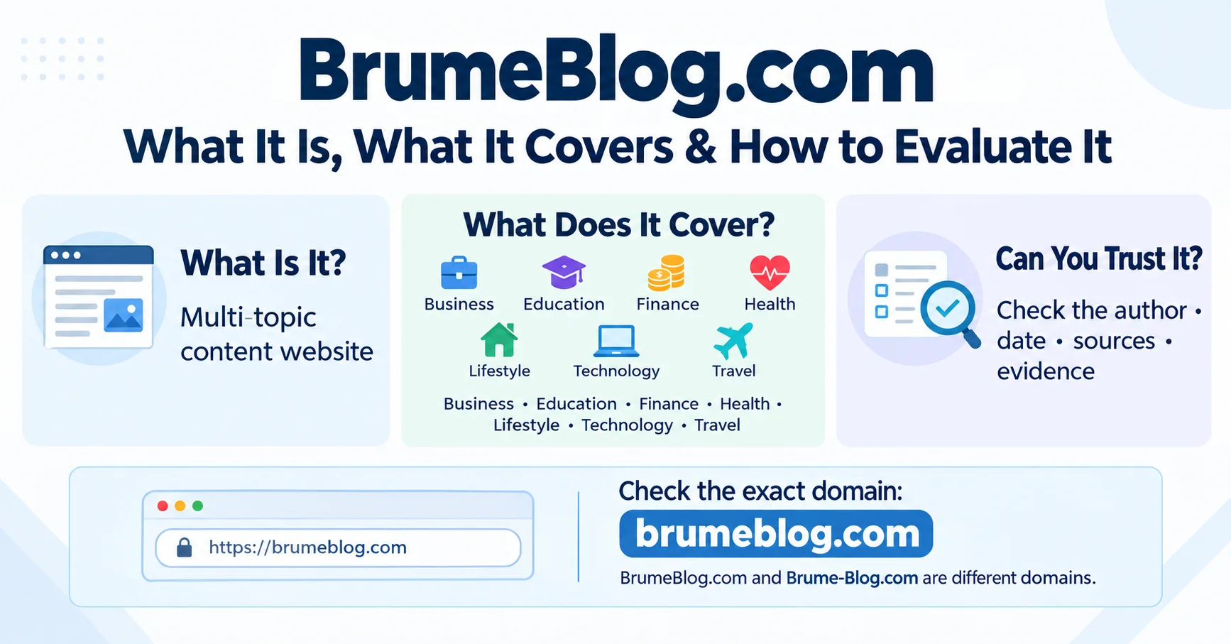 BrumeBlog.com overview showing its topics and article reliability checklist