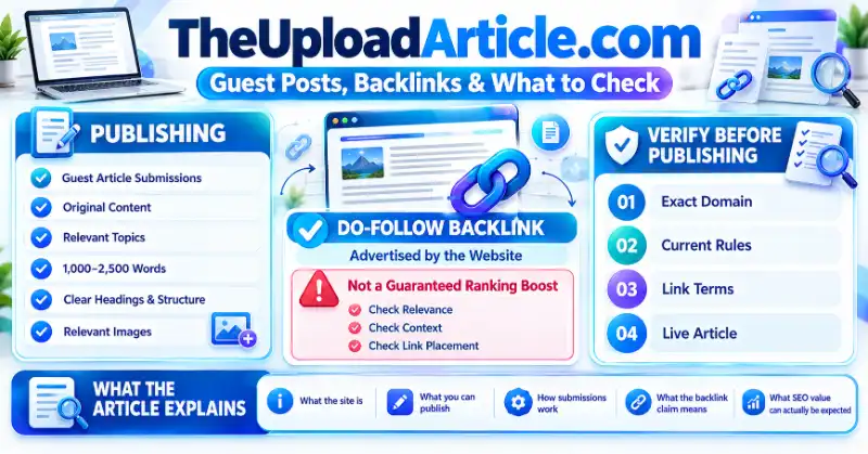 TheUploadArticle.com guest posts, do-follow backlinks, SEO value, and publishing checks