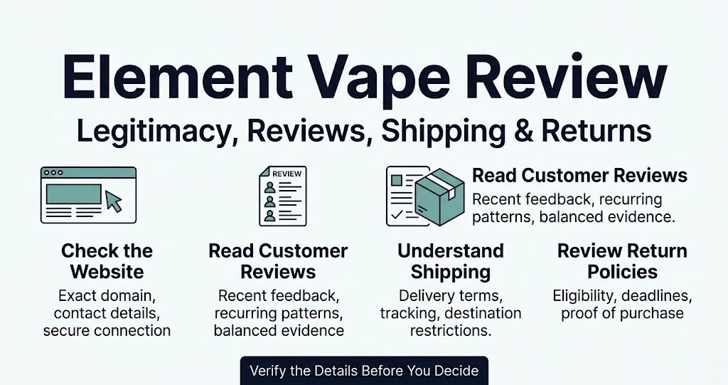 Element Vape review guide covering legitimacy, customer reviews, shipping, and returns