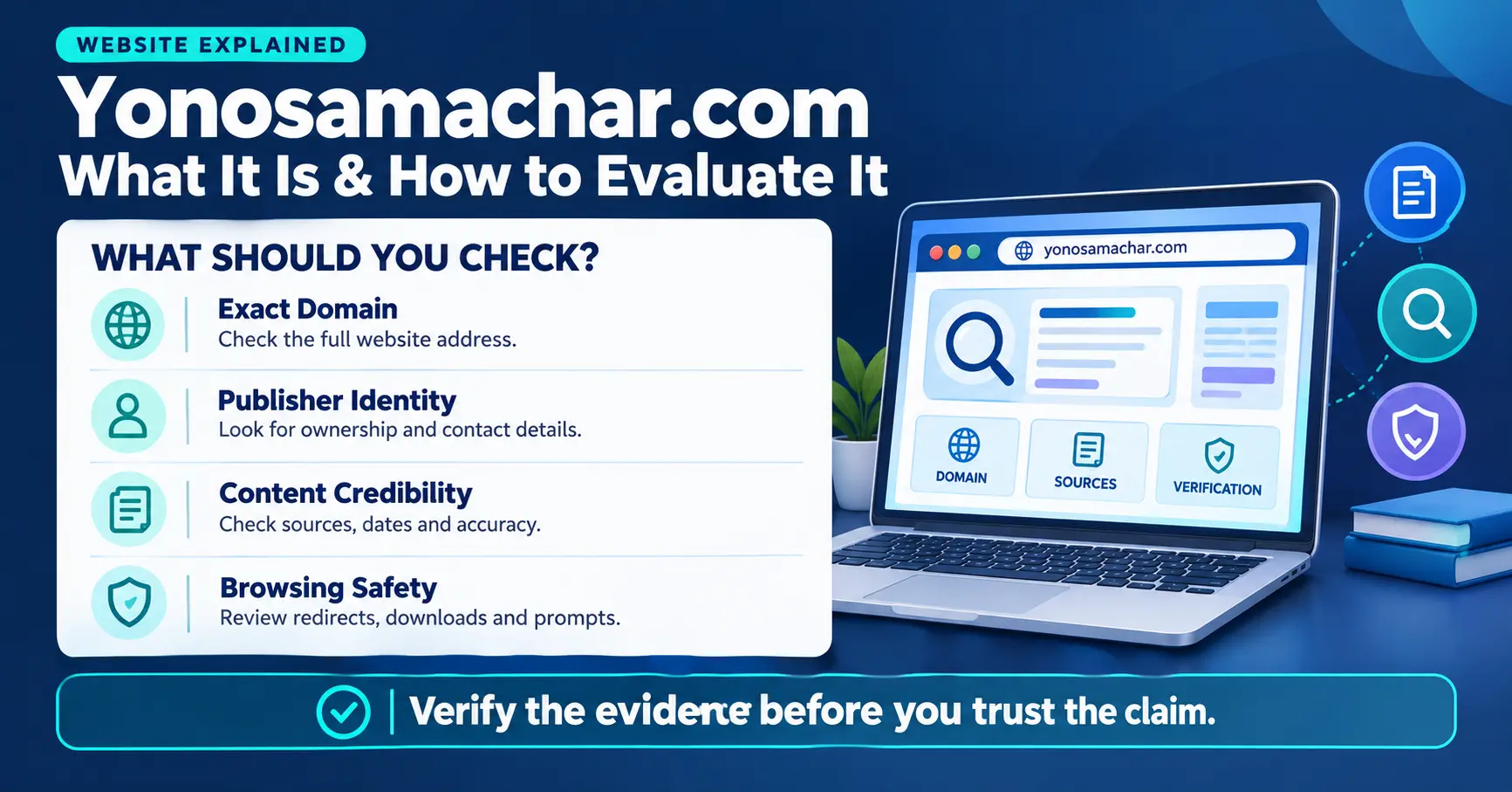 Editorial illustration about identifying and evaluating the Yonosamachar.com website.