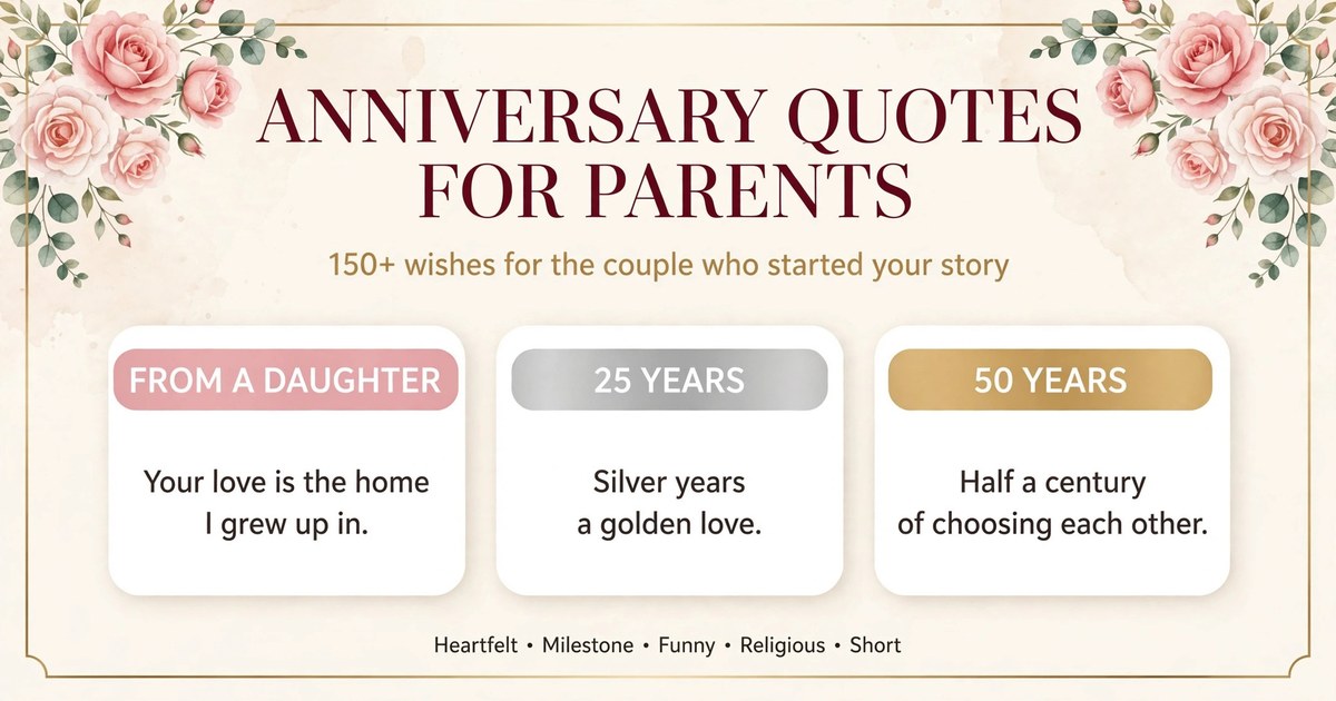 anniversary quotes for parents infographic with wishes from a daughter and for 25th and 50th milestones
