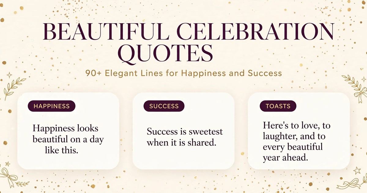 Beautiful celebration quotes infographic with elegant lines for happiness, success and toasts