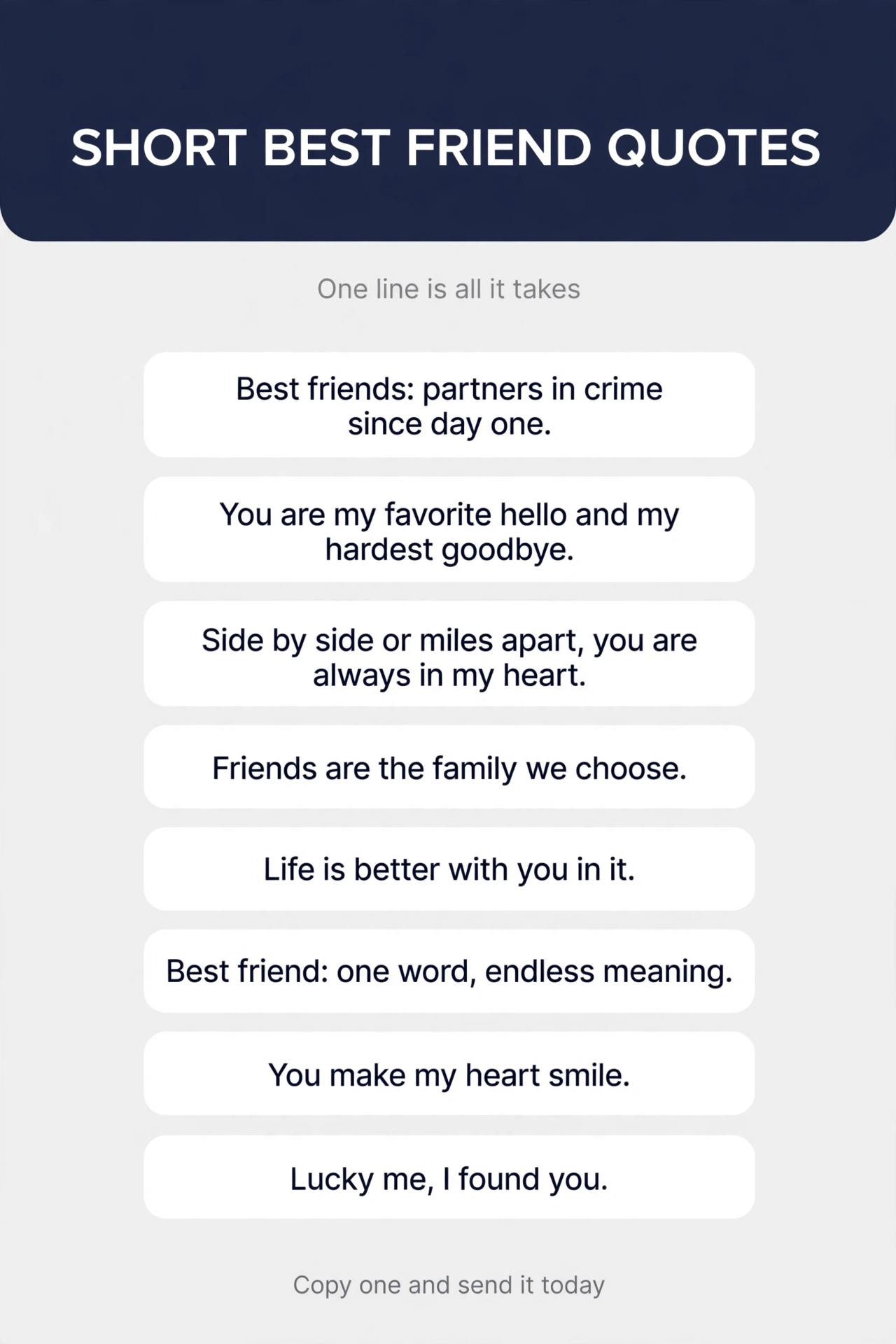 short best friend quotes chart with one-line quotes to share