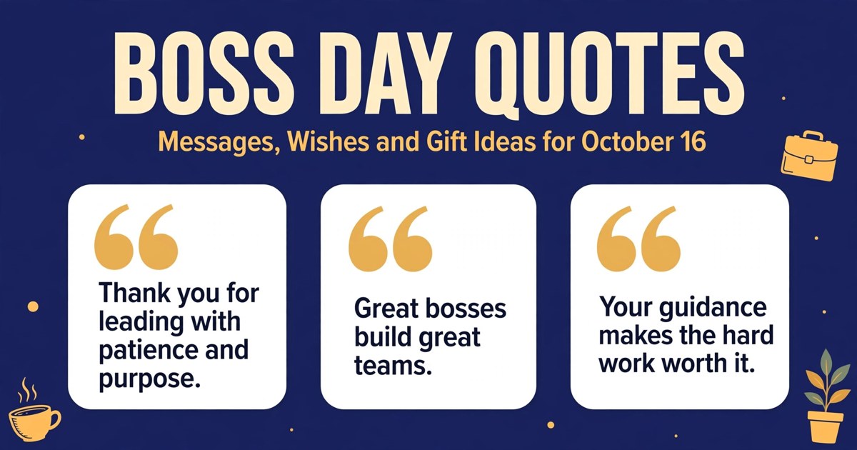 Boss day quotes infographic with three appreciation messages for cards, texts and team celebrations