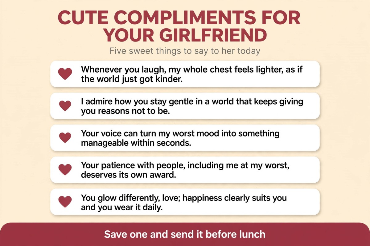 Cute compliments for girlfriend chart with five sweet things to say to her