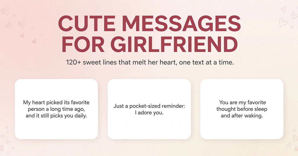 Cute messages for girlfriend infographic with three sweet lines that melt her heart