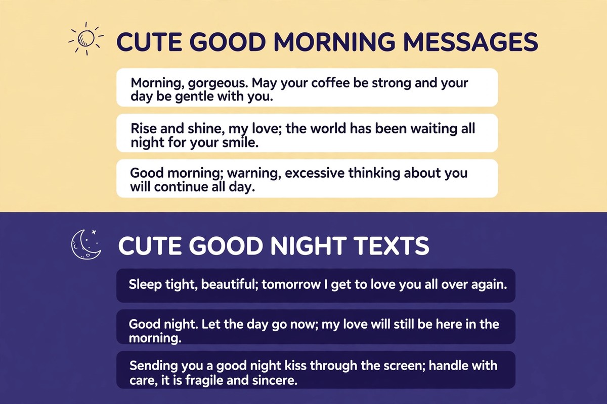 Cute good morning and good night messages for girlfriend in a two-part chart