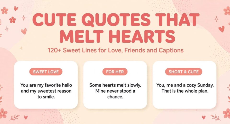 Cute quotes that melt hearts infographic with sweet lines for love, for her and short cute captions