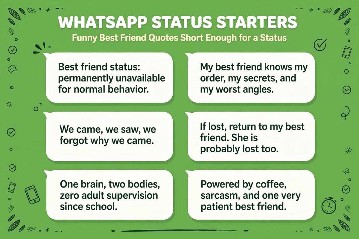 WhatsApp status starters with short funny best friend quotes in chat bubbles