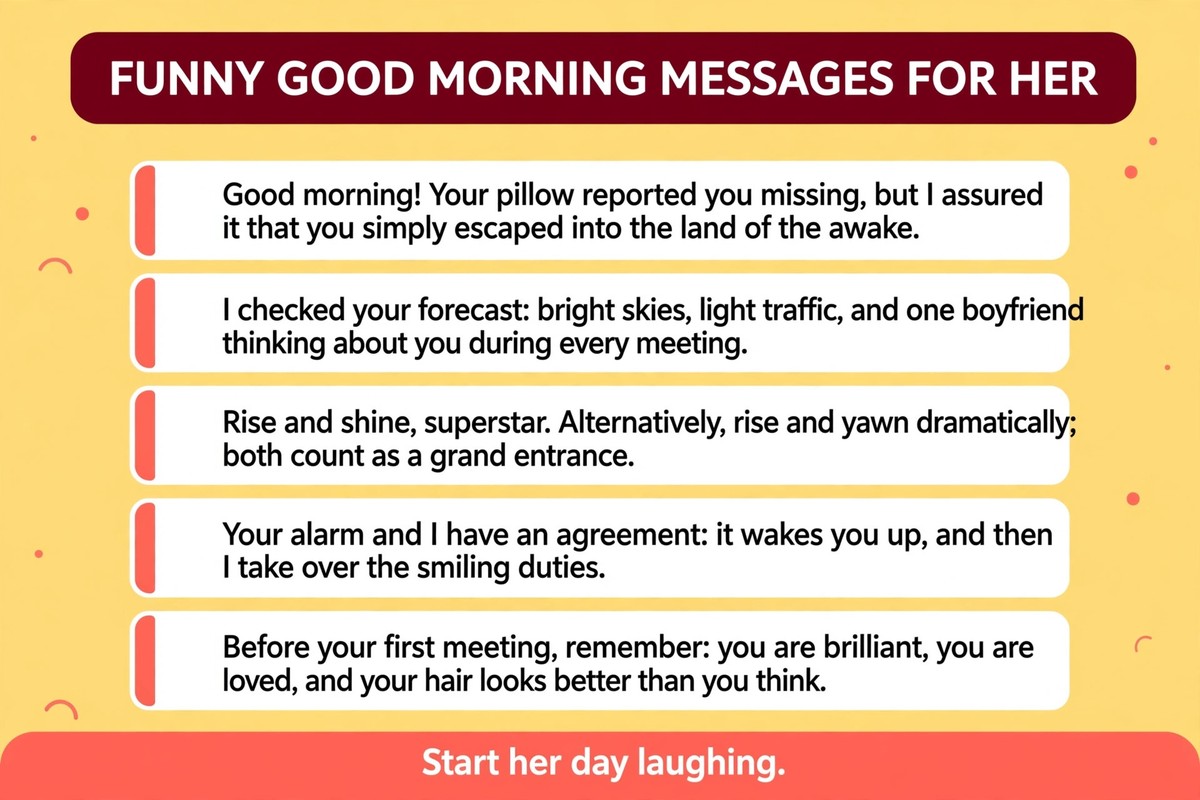 Funny good morning messages for her on quote cards