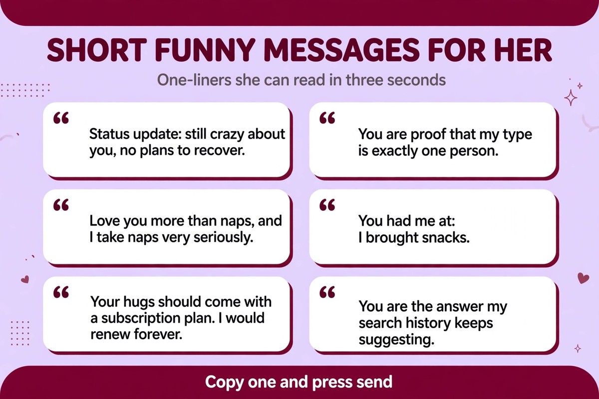 Short funny messages for her: one-liner notes and quick texts