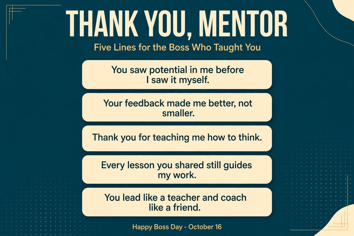 Thank you mentor infographic with five gratitude lines for a boss who teaches and coaches