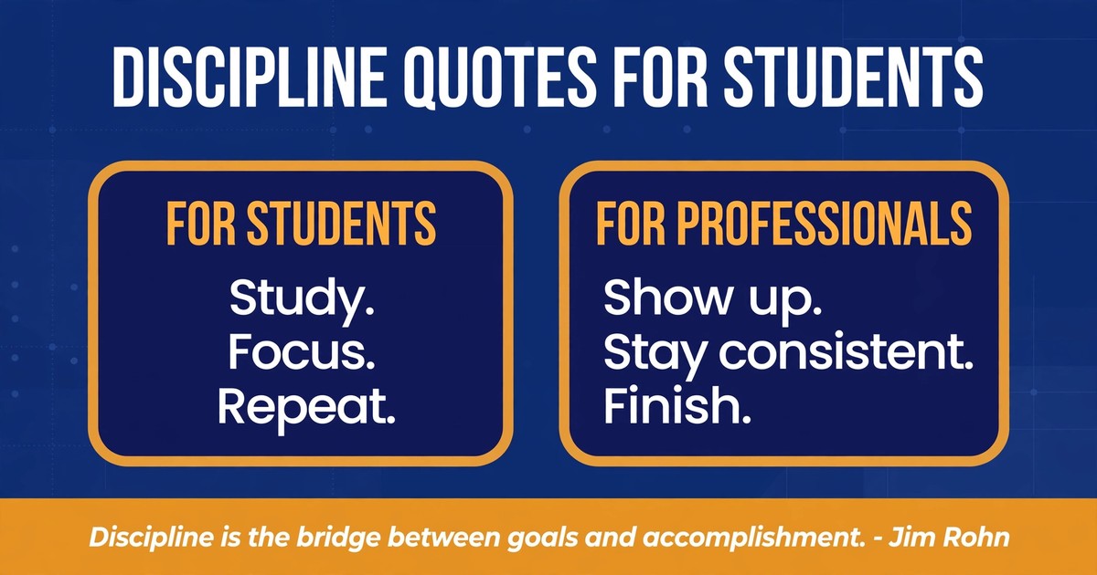 Discipline quotes for students infographic showing study and work mantras for students and professionals