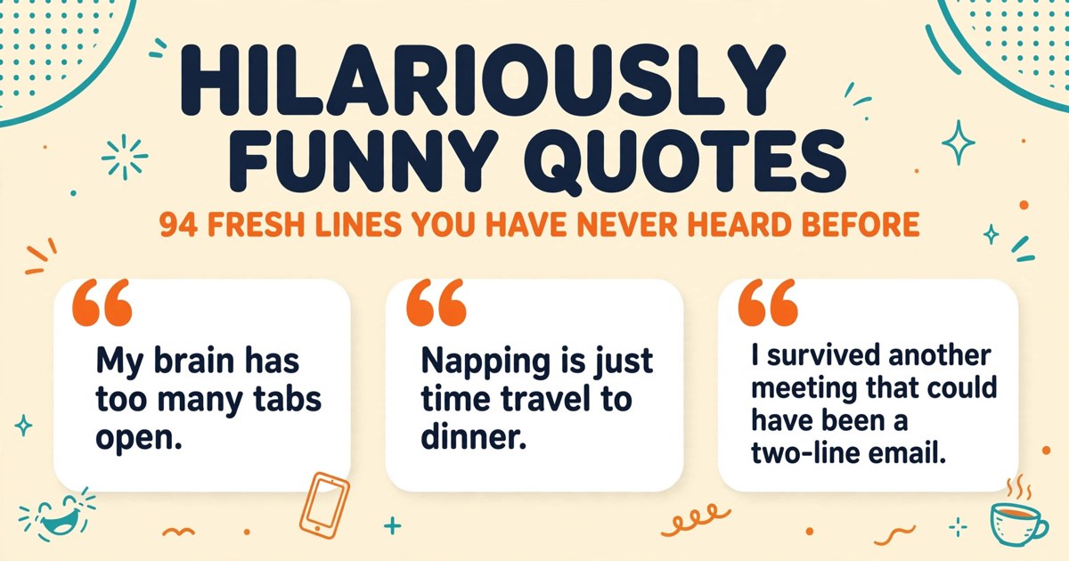 Hilariously funny quotes collection with 94 fresh one-liners about modern life, food, sleep, money and work