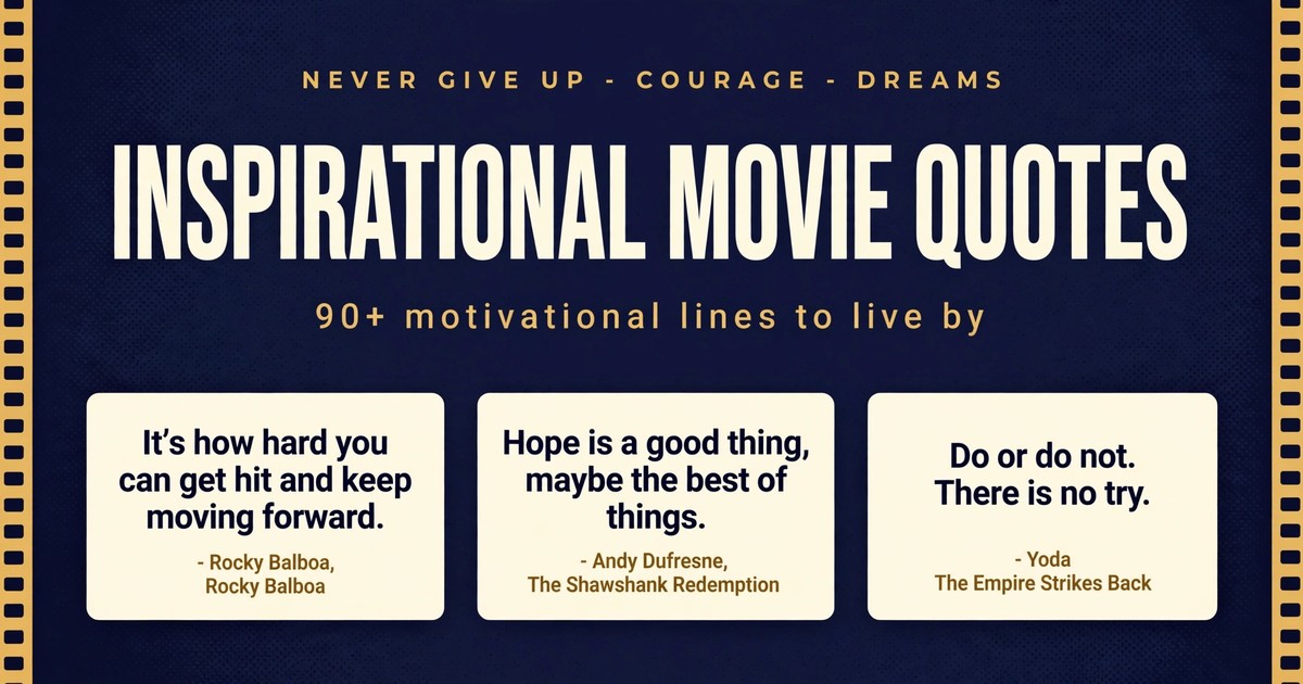 Inspirational movie quotes infographic with famous lines from Rocky Balboa, The Shawshank Redemption and Star Wars