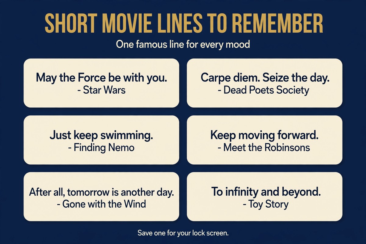 Short inspirational movie quotes list with six famous one-liners from Star Wars, Toy Story and Dead Poets Society