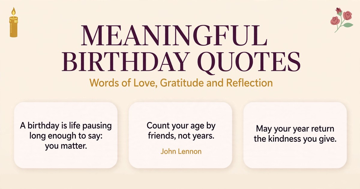 Meaningful birthday quotes infographic with lines about love, gratitude and reflection for a loved one's birthday