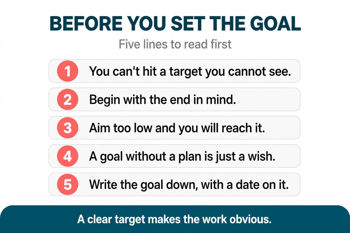 Goal setting checklist chart with five lines to read before setting a goal
