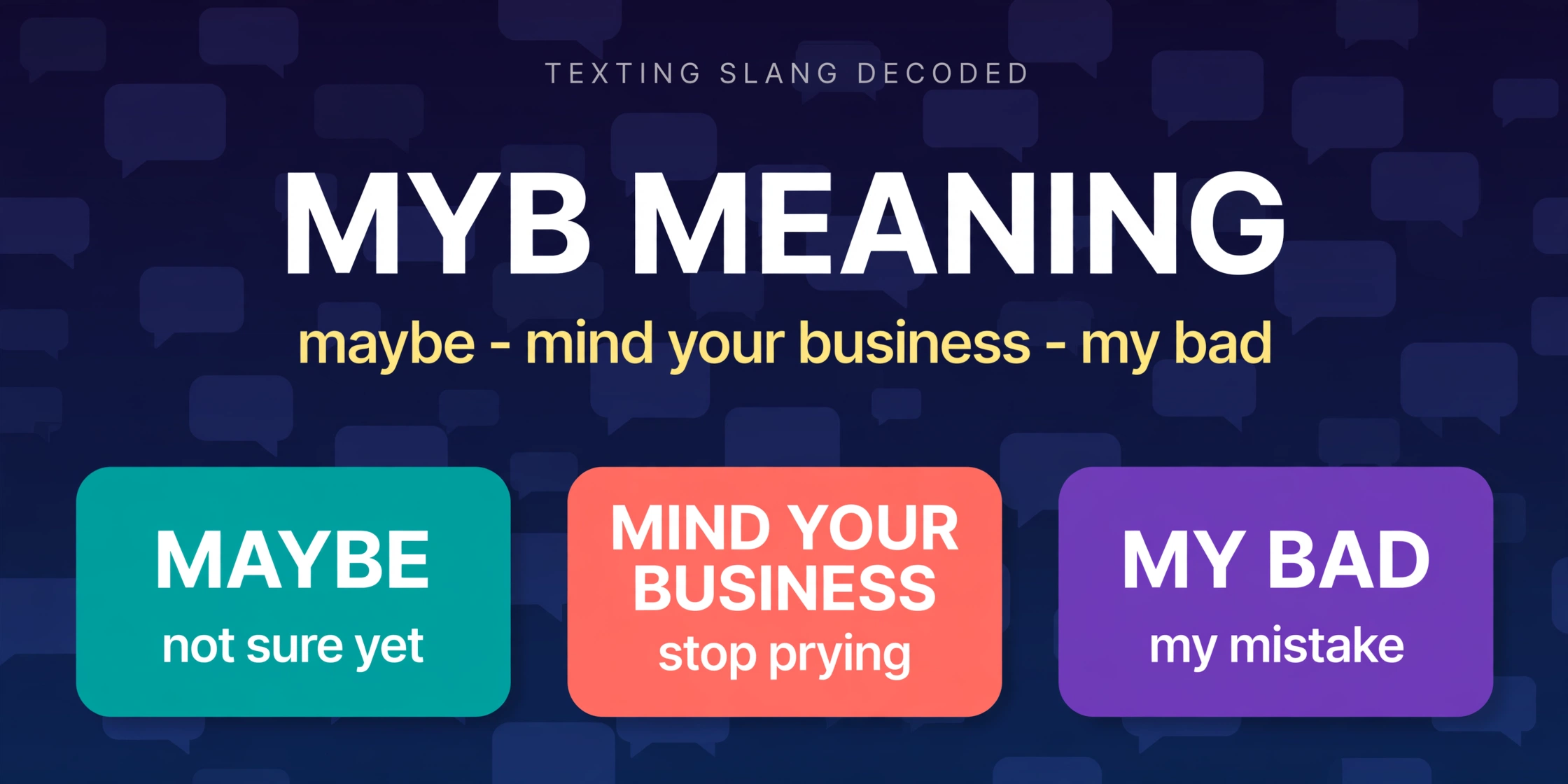 MYB meaning infographic showing the three things myb stands for in texting