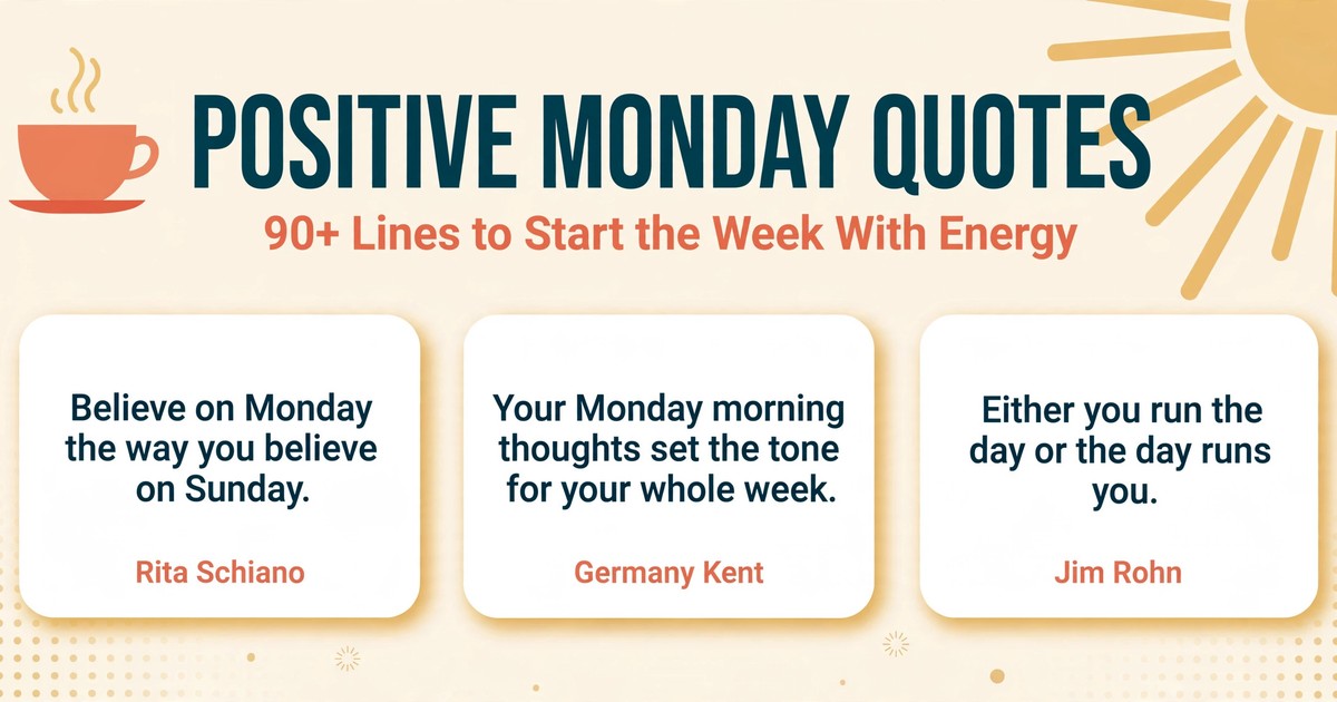 Positive monday quotes infographic with motivational Monday morning lines by Rita Schiano, Germany Kent and Jim Rohn