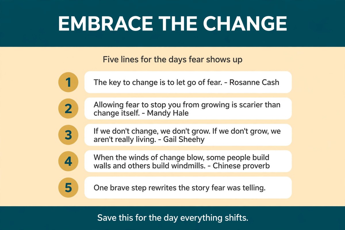 Embracing change quotes chart with five lines about letting go of fear and growing through change