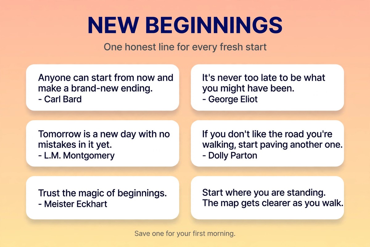 New beginnings quotes chart with six lines about fresh starts and brand-new endings