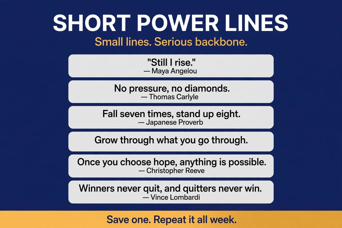 Short self confidence and strength quotes: brief power lines from Maya Angelou, Thomas Carlyle and Vince Lombardi