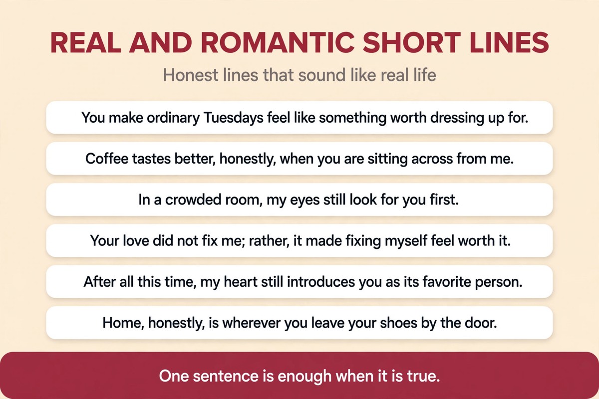 Real and romantic short lines for a girlfriend chart with six honest everyday love lines