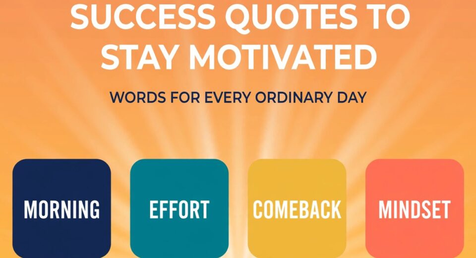 Success quotes to stay motivated infographic with morning, effort, comeback and mindset themes