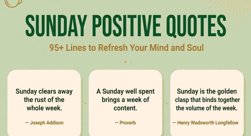 Sunday positive quotes infographic with famous lines by Joseph Addison, a classic proverb and Henry Wadsworth Longfellow