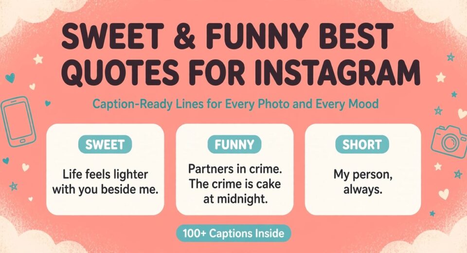 Best friend quotes for Instagram infographic with sweet, funny and short caption cards for bestie photos