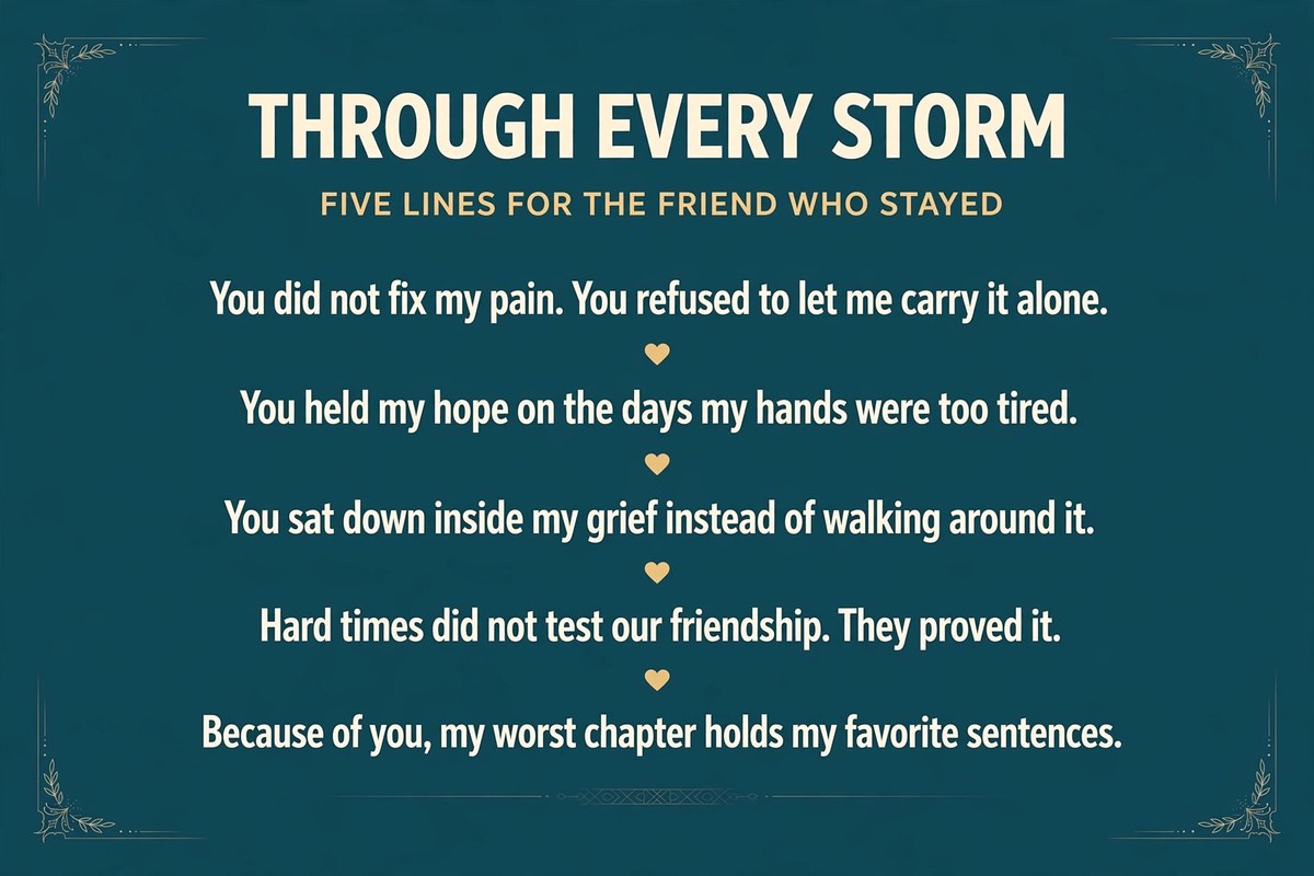 Through every storm infographic with five emotional quotes for a best friend in hard times