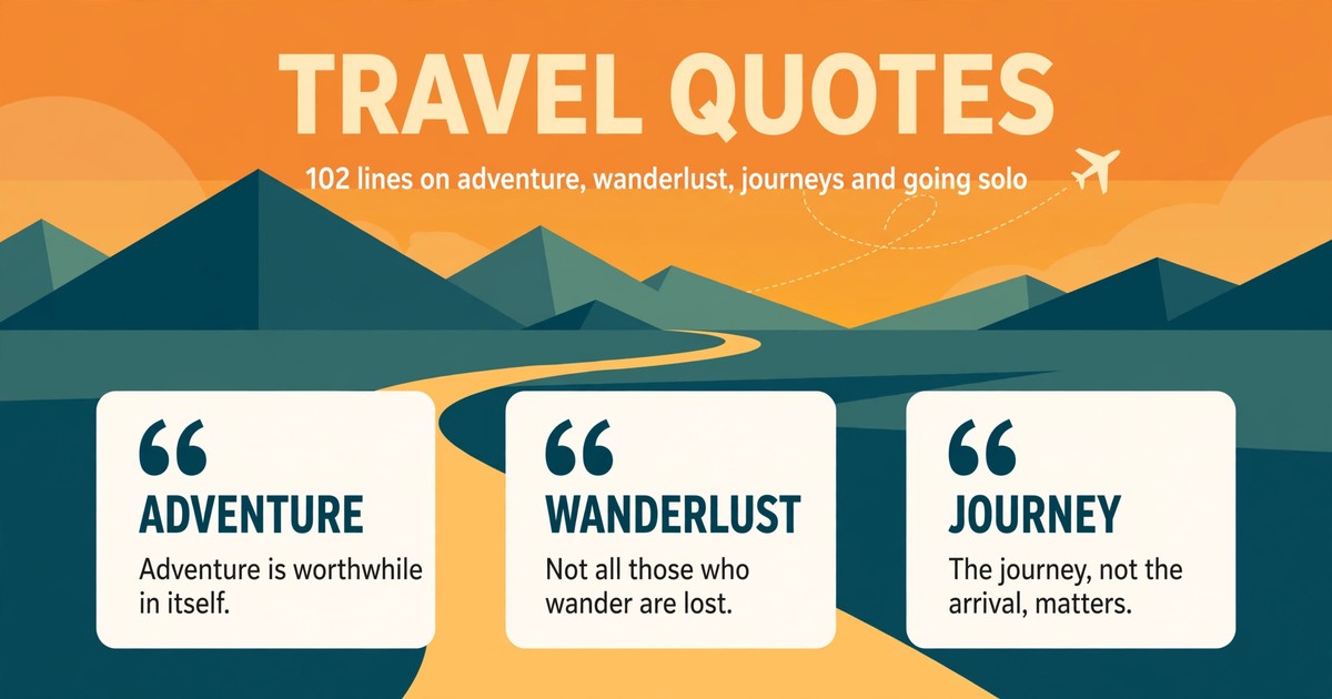 Travel quotes infographic with famous lines on adventure, wanderlust and the journey