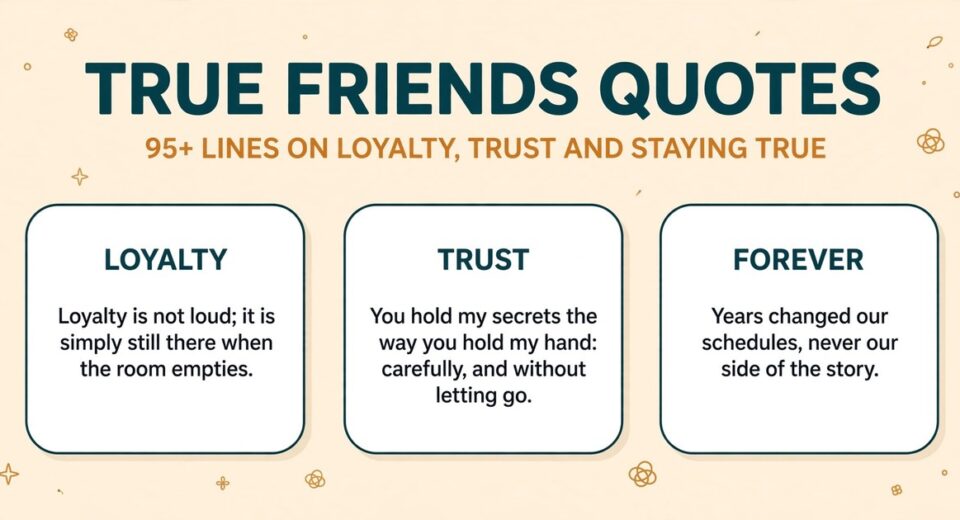 True friends quotes infographic with loyalty, trust and forever quote cards for a real friend