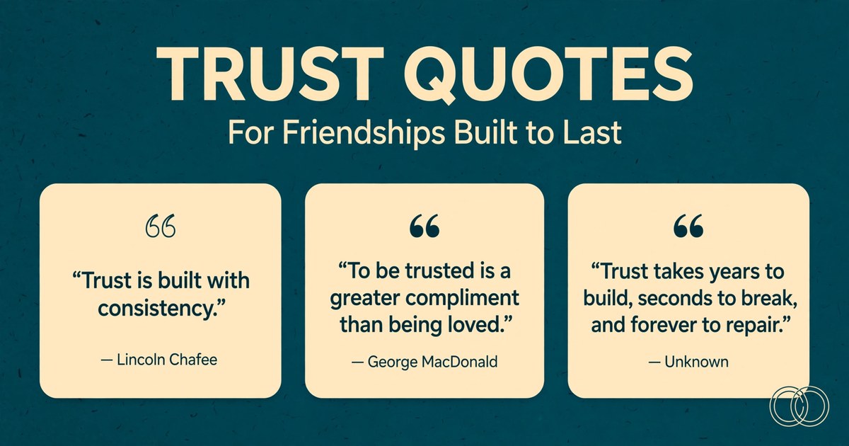 Trust quotes infographic with three friendship trust quotes about consistency, being trusted, and repairing broken trust