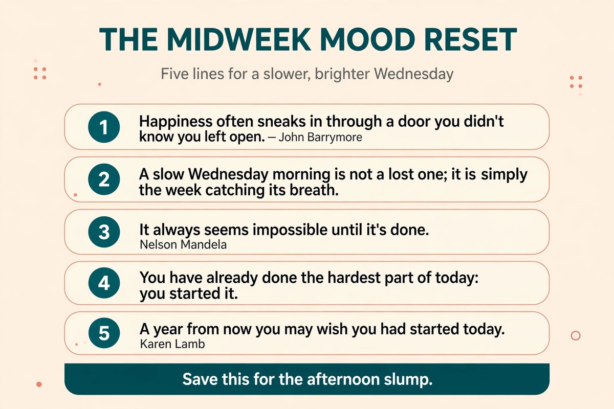 Midweek mood reset chart with five wednesday positive quotes for slow mornings and afternoon slumps